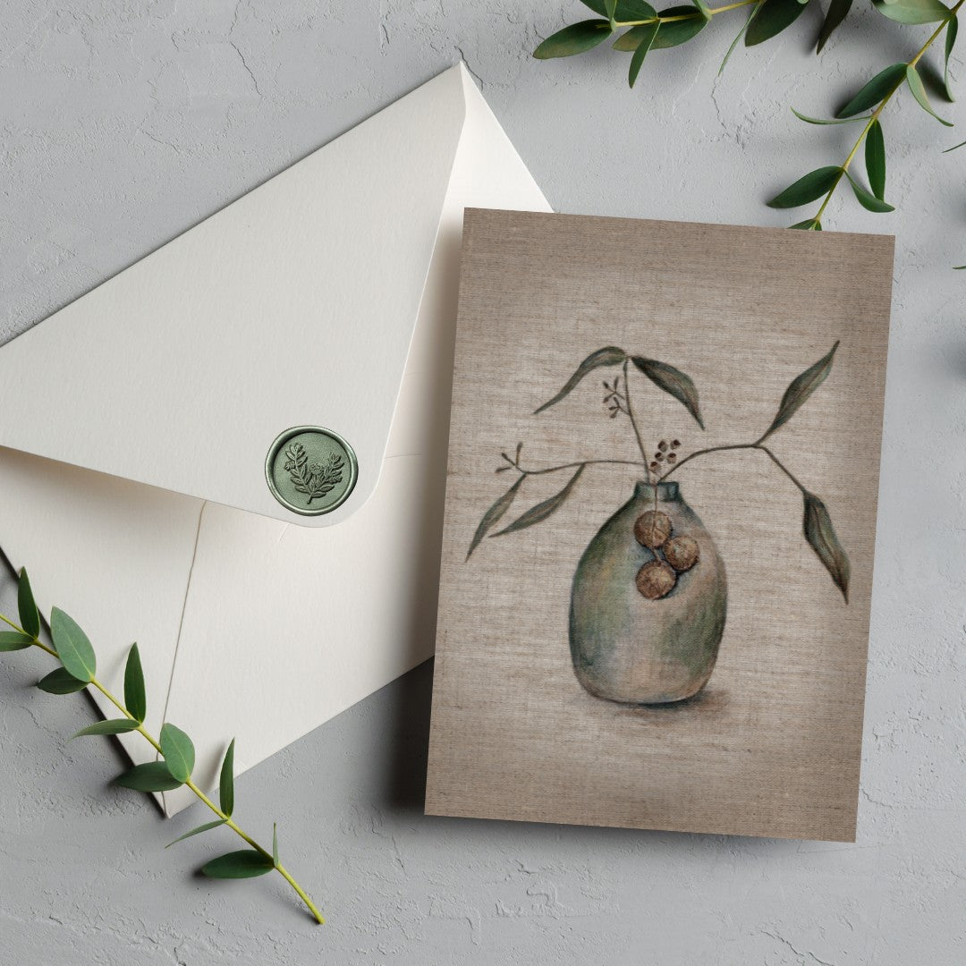 Vase with Eucalyptus - Australian Nature Still Life Greeting Card