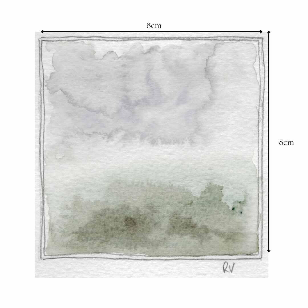 Original Miniature Watercolour – ‘After Rain’ – Earth & Sky Series, Moody Nature Art, Soft Australian Scene