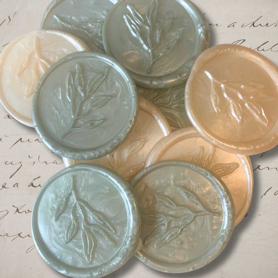 Hand-Poured Wax Seals — Eucalyptus Leaf | Sage & Champagne (Pack 10)