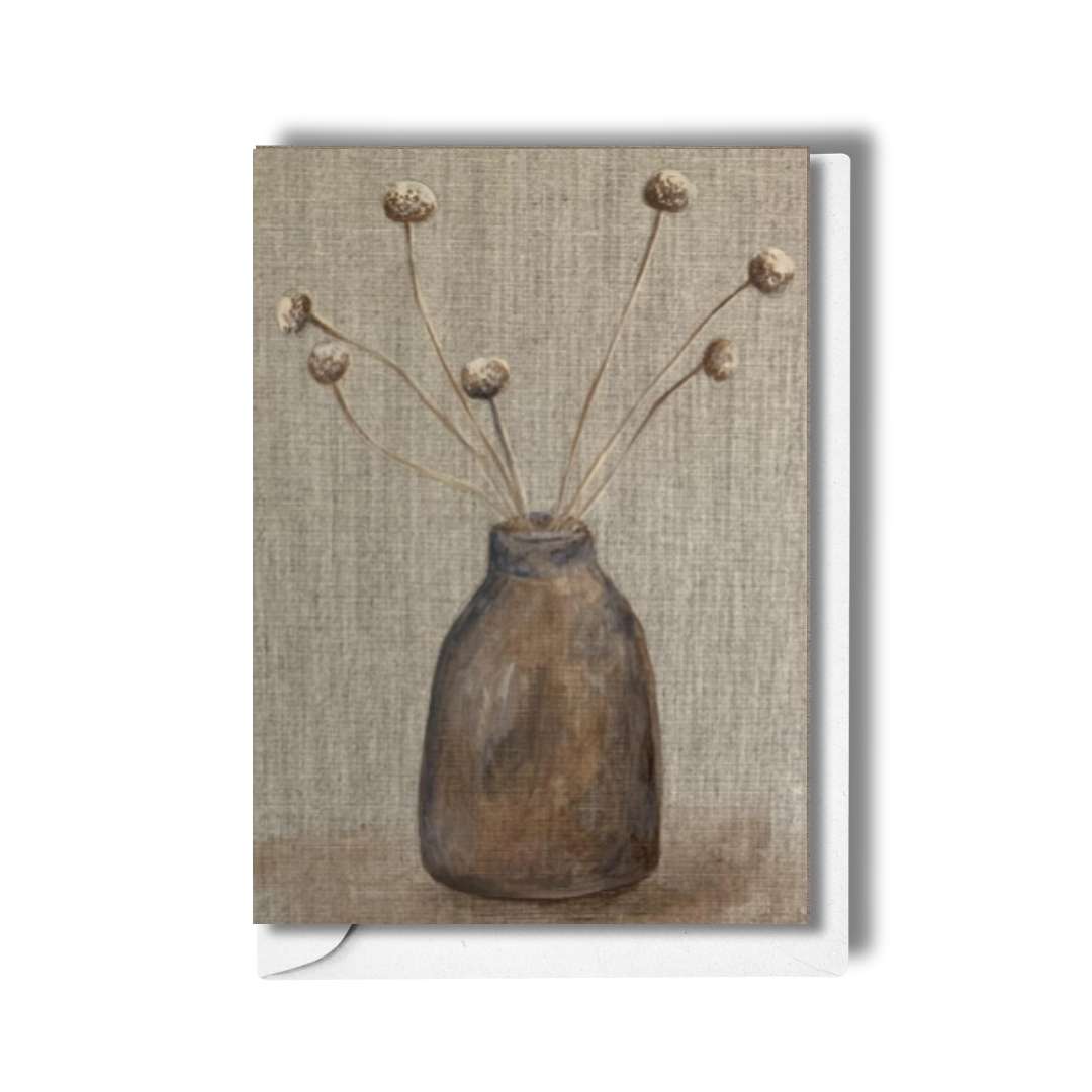 Vase with Billy Buttons - Australian Nature Still Life Greeting Card