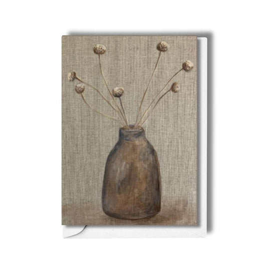 Vase with Billy Buttons - Australian Nature Still Life Greeting Card