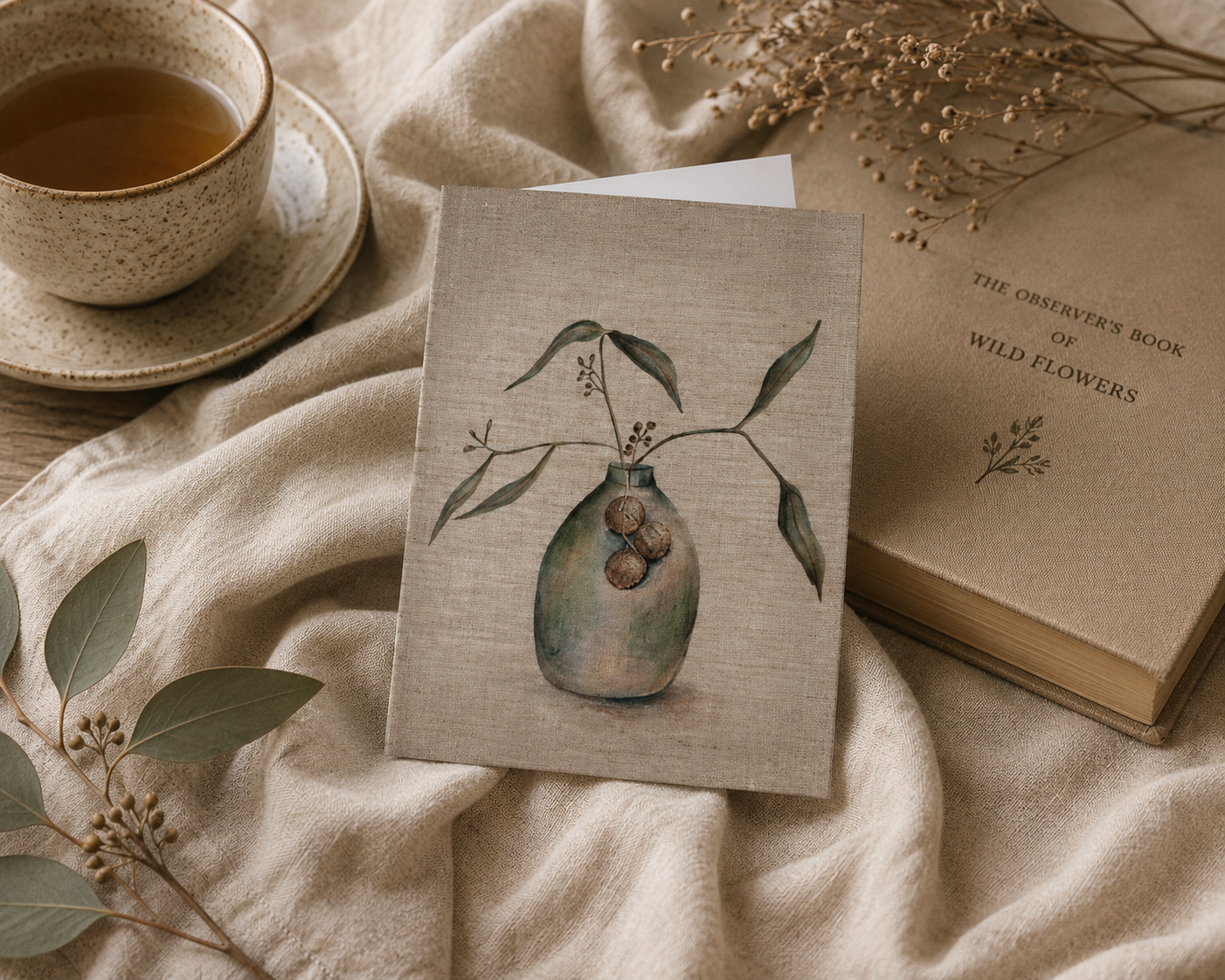 Vase with Eucalyptus - Australian Nature Still Life Greeting Card