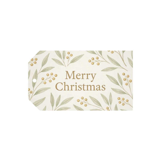Botanical Merry Christmas Gift Tag – Hand-Painted Design