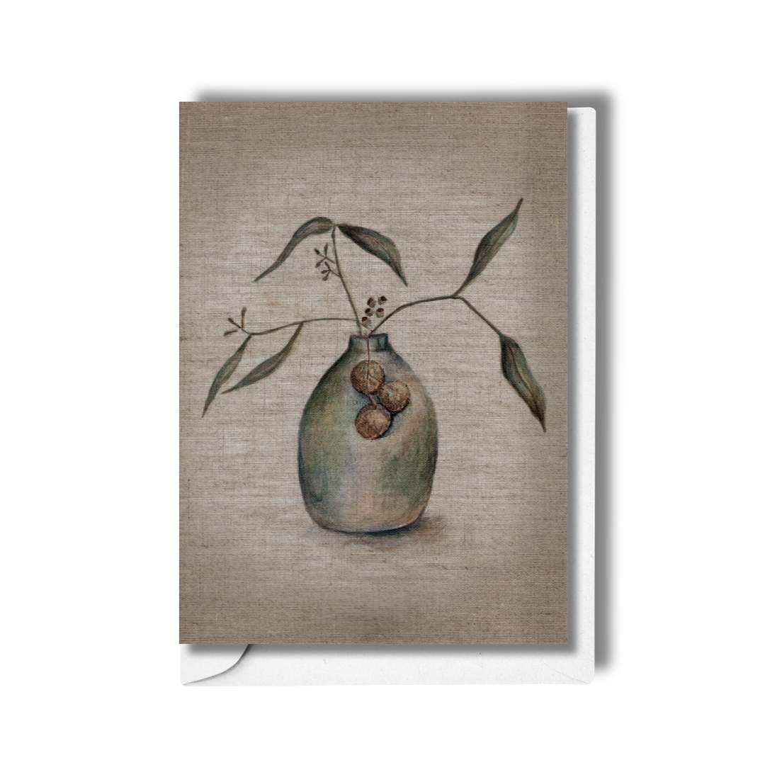Vase with Eucalyptus - Australian Nature Still Life Greeting Card