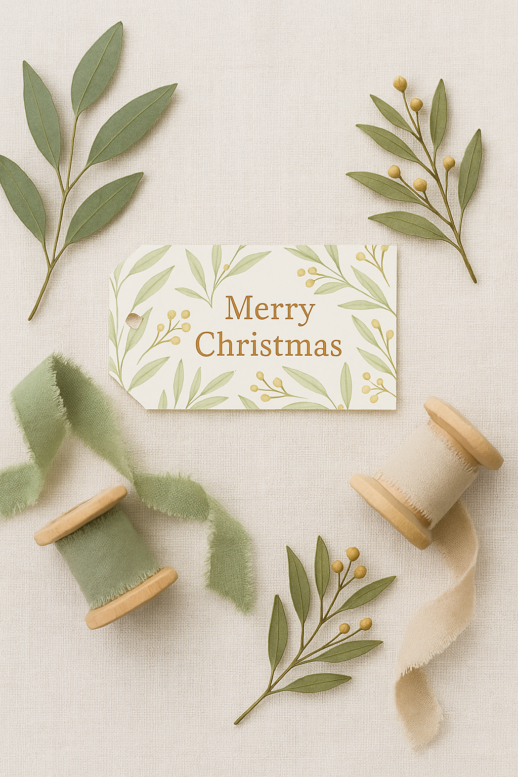 Botanical Merry Christmas Gift Tag – Hand-Painted Design