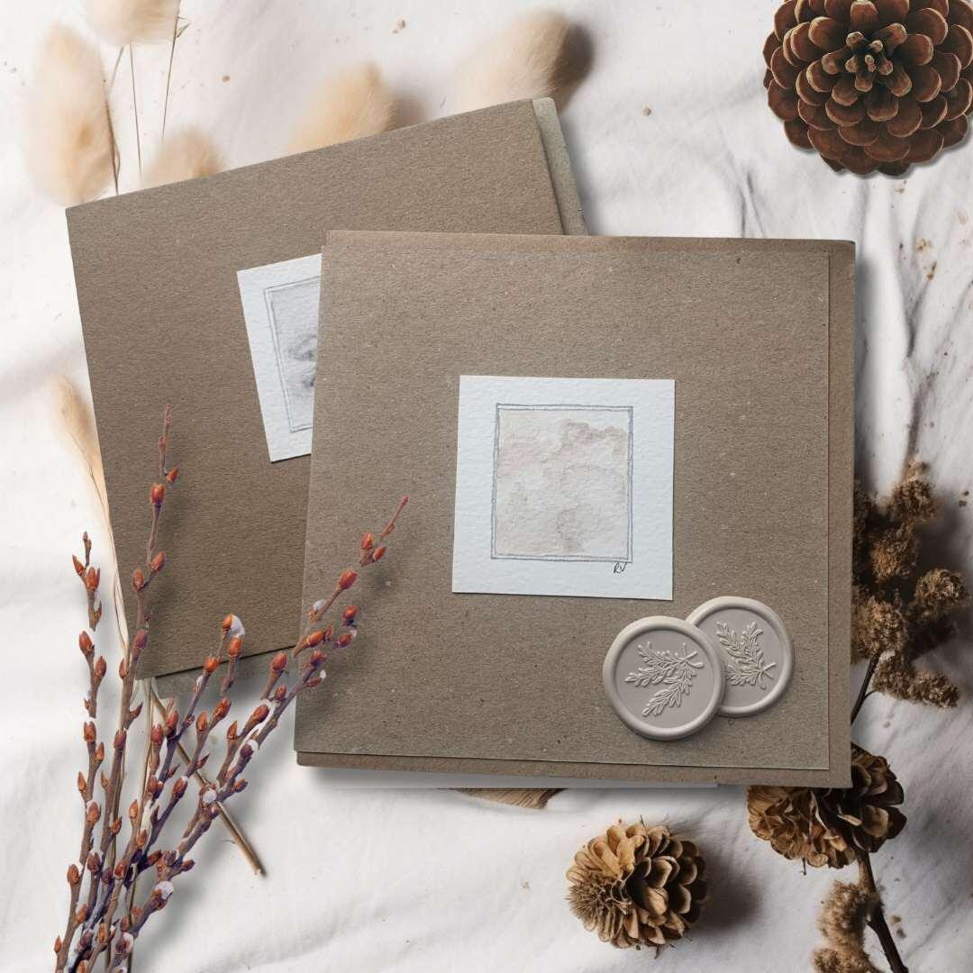 Miniature Cloudscape Art Cards with Wax Seal, Handmade Sky Postcards, Atmospheric Mini Art Prints, Gift for Art Lovers & Collectors
