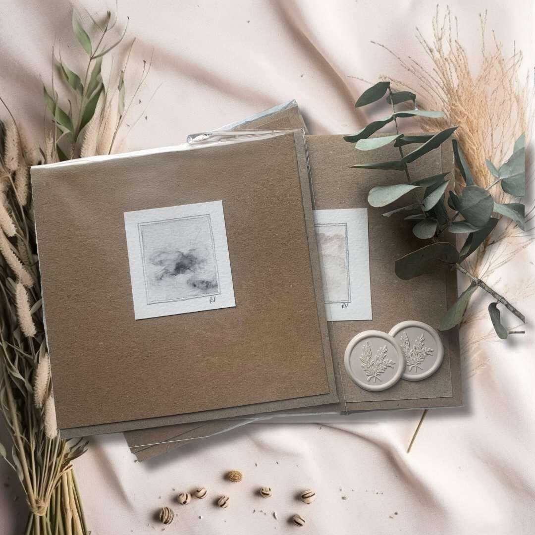 Miniature Cloudscape Art Cards with Wax Seal, Handmade Sky Postcards, Atmospheric Mini Art Prints, Gift for Art Lovers & Collectors