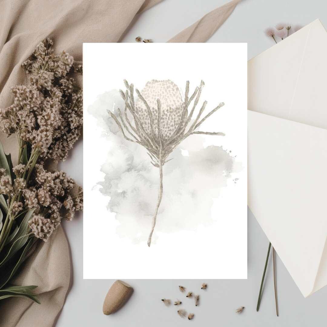 Botanical Watercolor Greeting Card, Single Blank Card with Envelope, Plant Art Print, Nature Inspired Stationery